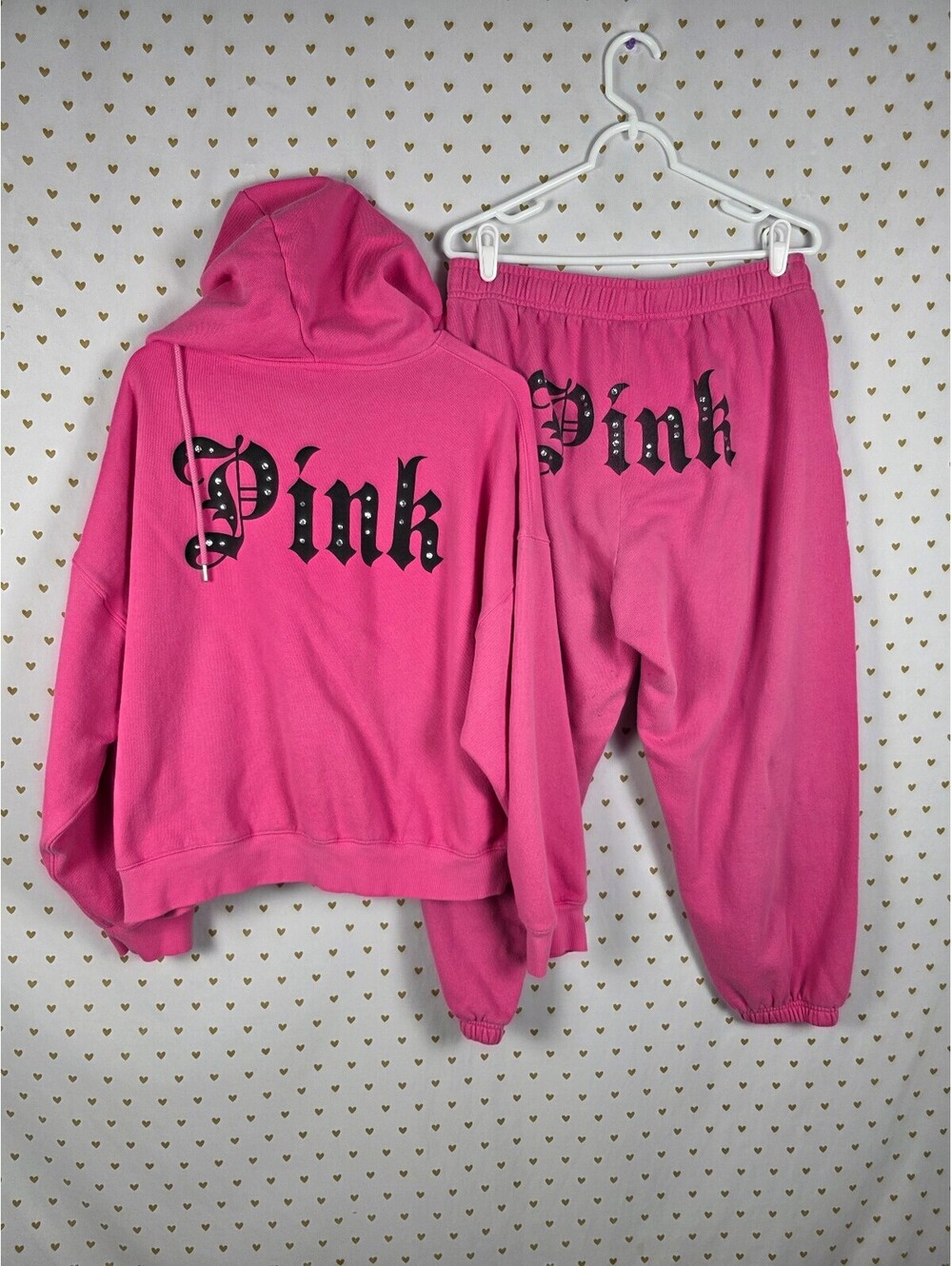 Victoria's Secret PINK Old English BLING Hoodie Sweatpants set Gothic Halloween